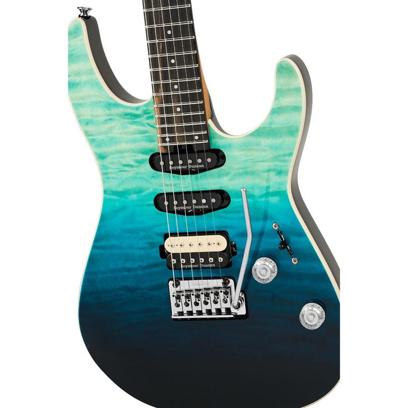 Charvel Pro-Mod Plus Dinky DK24 HSS 2PT EB QM Guitar w/ Seymour Duncan Pickups & Gig Bag - Blue Curacao