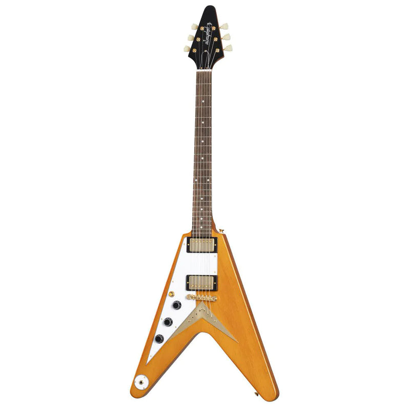 Epiphone Inspired by Gibson Custom Shop 1958 Korina Flying V Left-Handed Guitar w/Hardshell Case - Aged Natural