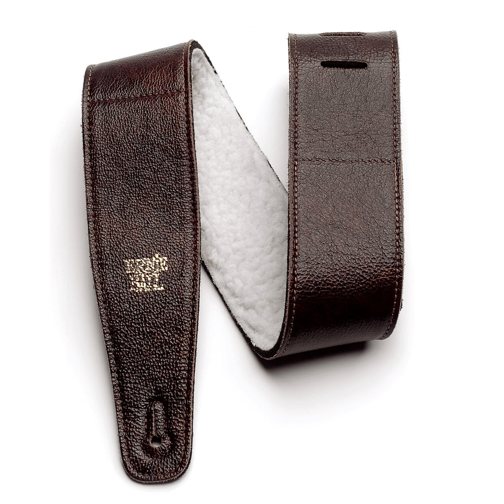 Ernie Ball 2.5in Italian Leather w/Fur Padding Guitar Strap/Bass Strap - Chestnut Brown