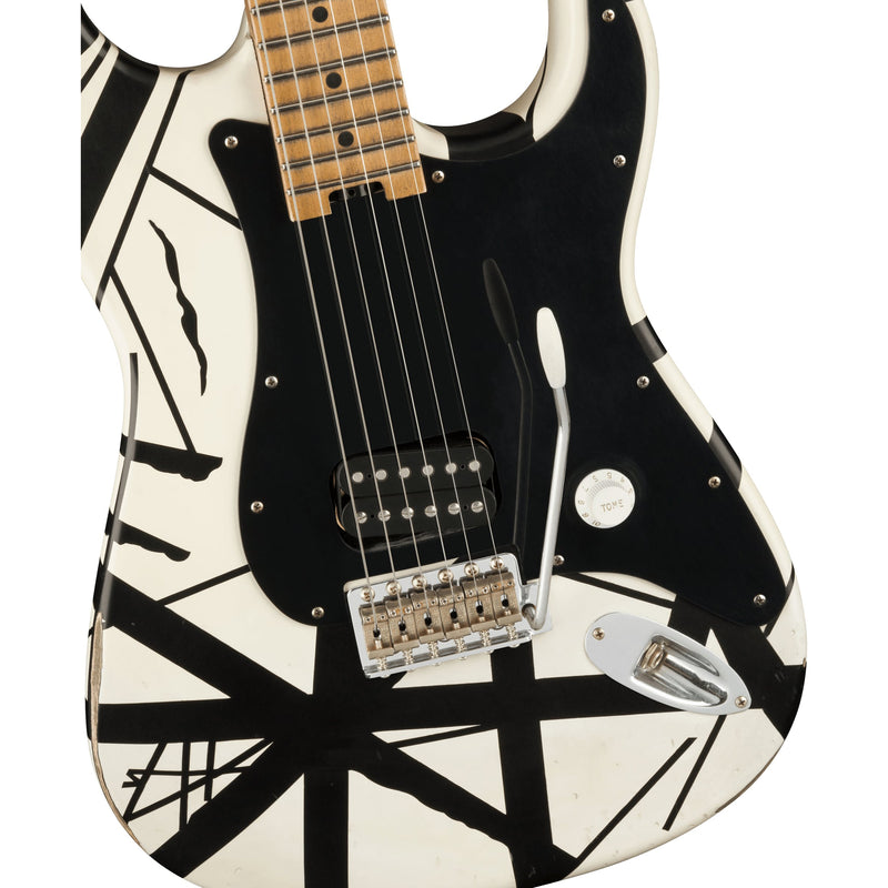 EVH Striped Series '78 Eruption Guitar - White w/ Black Stripes Relic