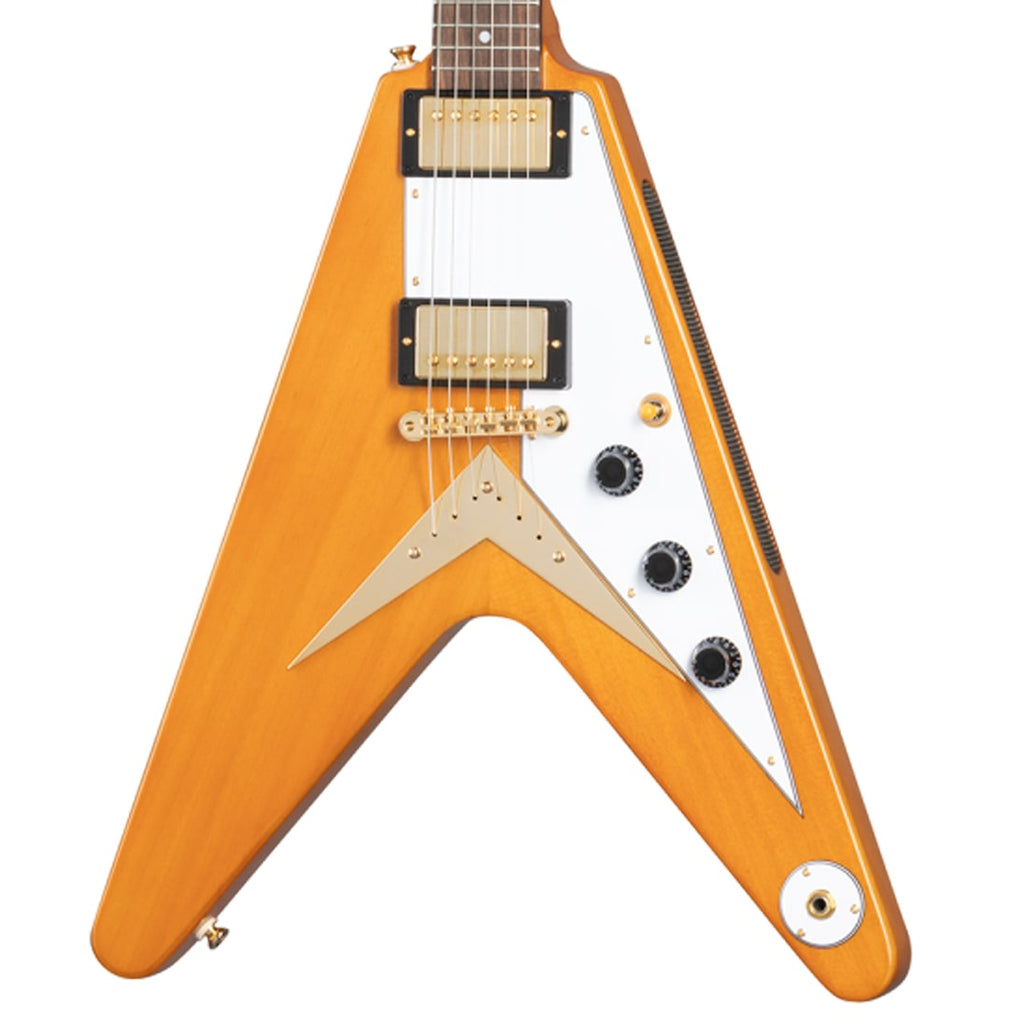 Epiphone Inspired by Gibson Custom Shop 1958 Korina Flying V Guitar w/Hardshell Case - Aged Natural