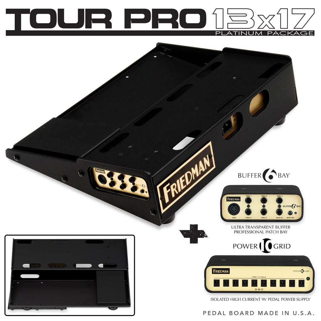 Friedman Tour Pro 1317 Platinum13"x17" USA Pedal Board With Riser + Power Grid 10 + Buffer Bay 6