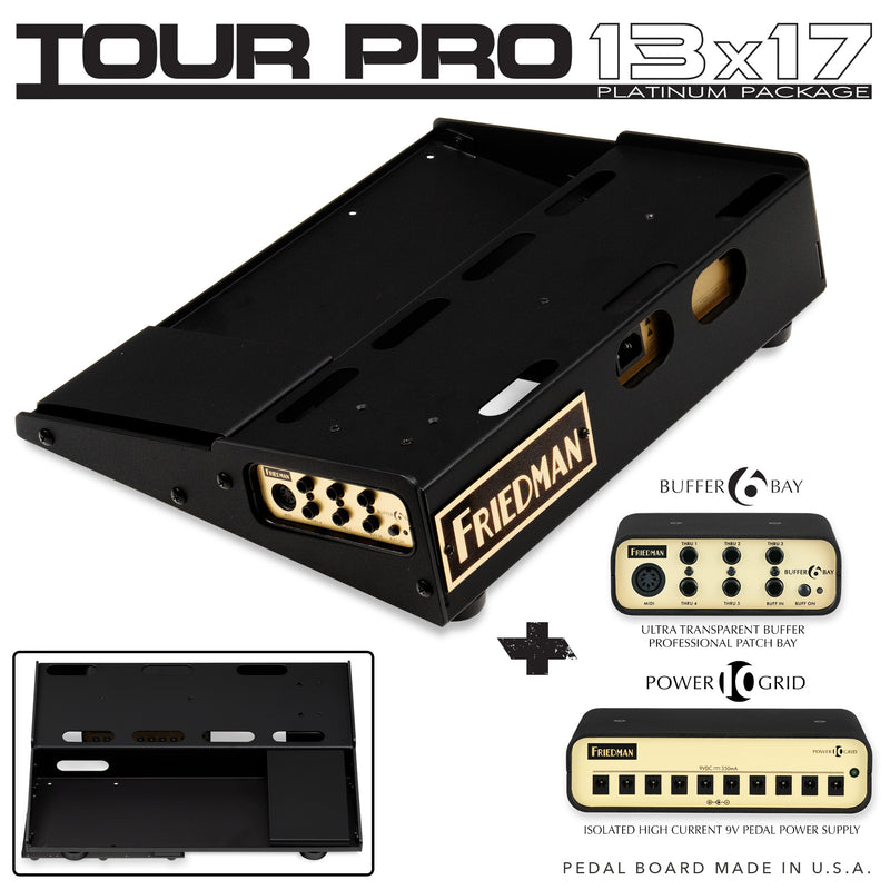 Friedman Tour Pro 1317 Platinum13"x17" USA Pedal Board With Riser + Power Grid 10 + Buffer Bay 6