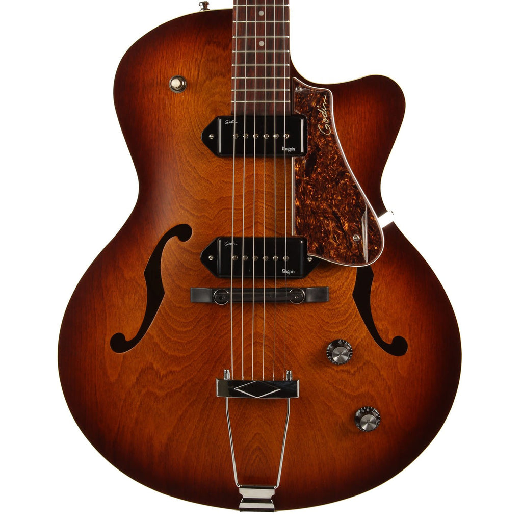 Godin 5th Avenue Cutaway Kingpin II P-90 Hollow Body Archtop Guitar - Cognac Burst