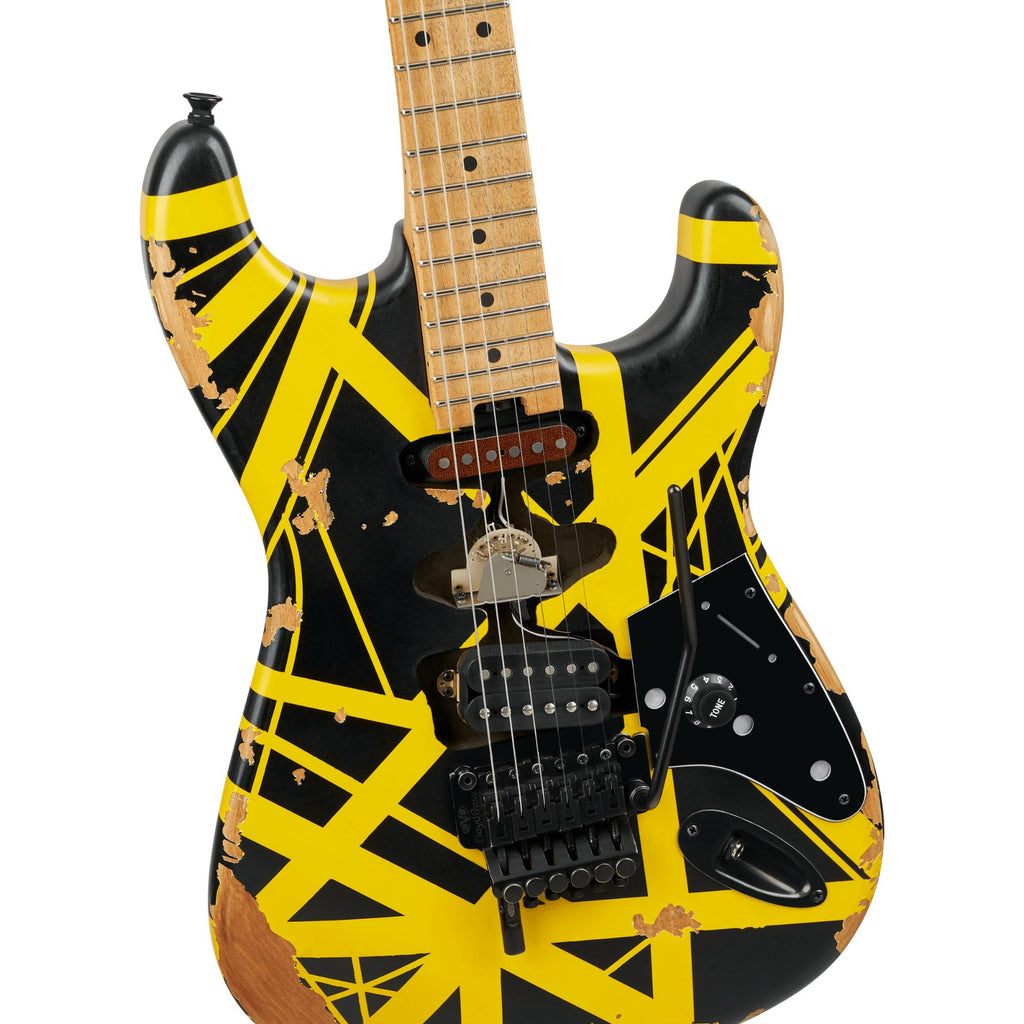 EVH Limited Edition Striped Series Frankenstein Frankie Guitar w/ Gig Bag - Aged Black and Yellow Bumblebee