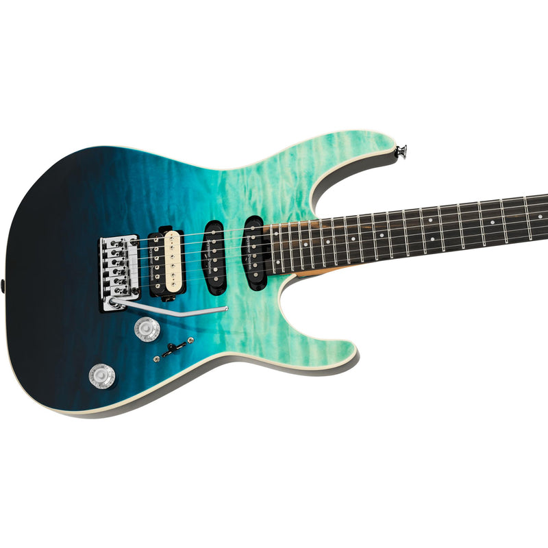 Charvel Pro-Mod Plus Dinky DK24 HSS 2PT EB QM Guitar w/ Seymour Duncan Pickups & Gig Bag - Blue Curacao