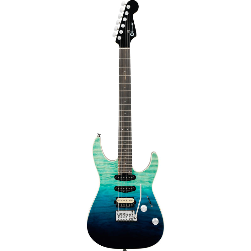 Charvel Pro-Mod Plus Dinky DK24 HSS 2PT EB QM Guitar w/ Seymour Duncan Pickups & Gig Bag - Blue Curacao
