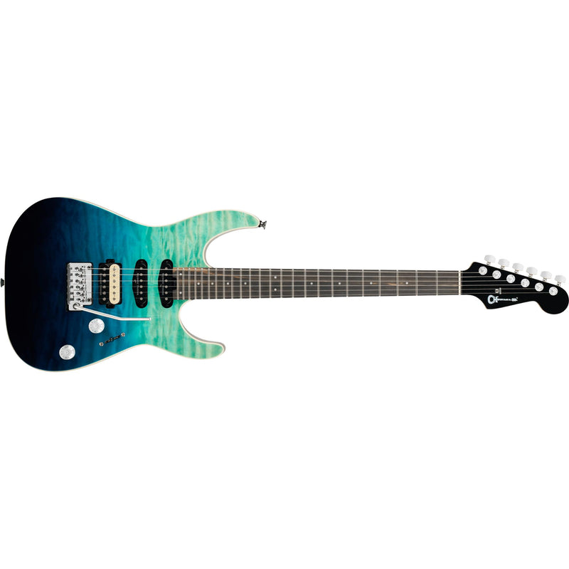 Charvel Pro-Mod Plus Dinky DK24 HSS 2PT EB QM Guitar w/ Seymour Duncan Pickups & Gig Bag - Blue Curacao