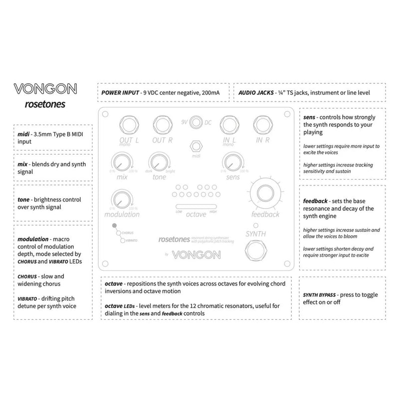 VONGON Rosetones Resonant String Synthesizer Pedal