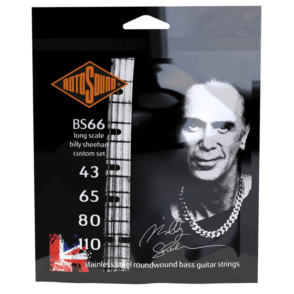 Rotosound BS66 Swing Bass 66 Billy Sheehan Custom Stainless Steel Roundwound Bass Guitar Strings - 43-110 Long Scale Custom Gauge