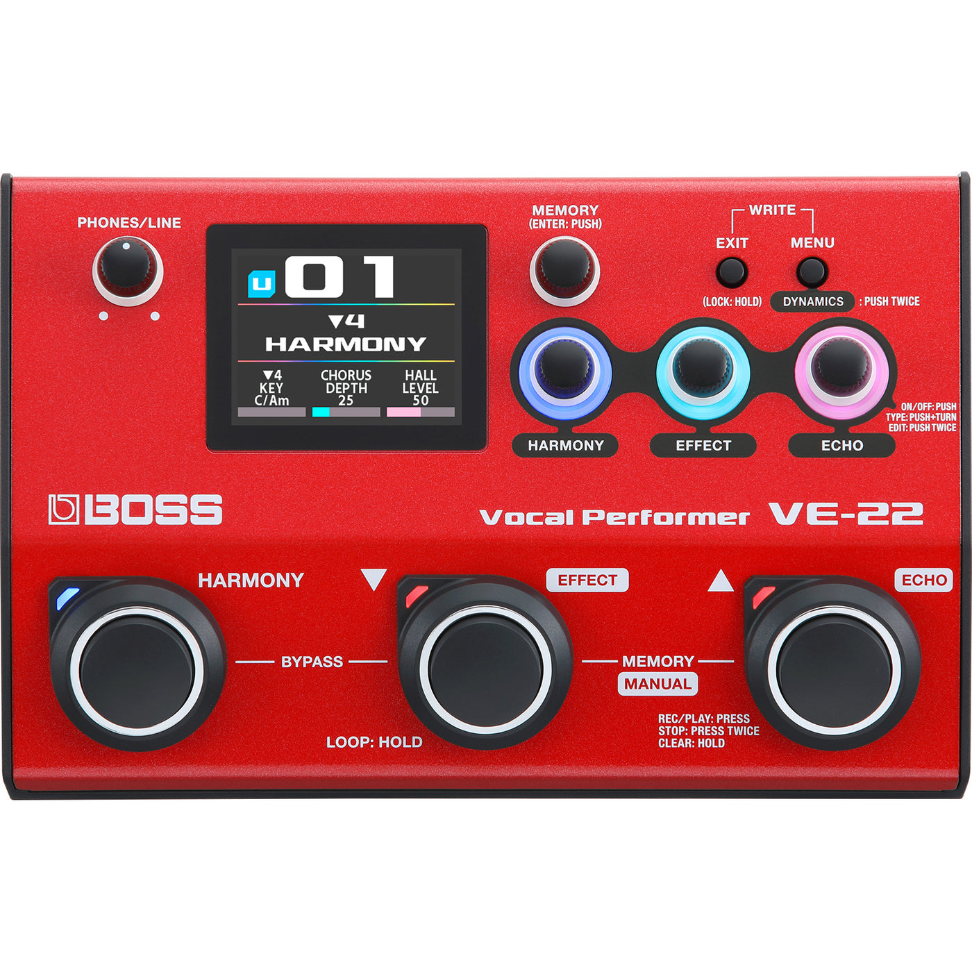 boss harmonizer guitar pedal Boss VE-22 Vocal Perfromer Vocal Harmonizer Effects and Looper Pedal New