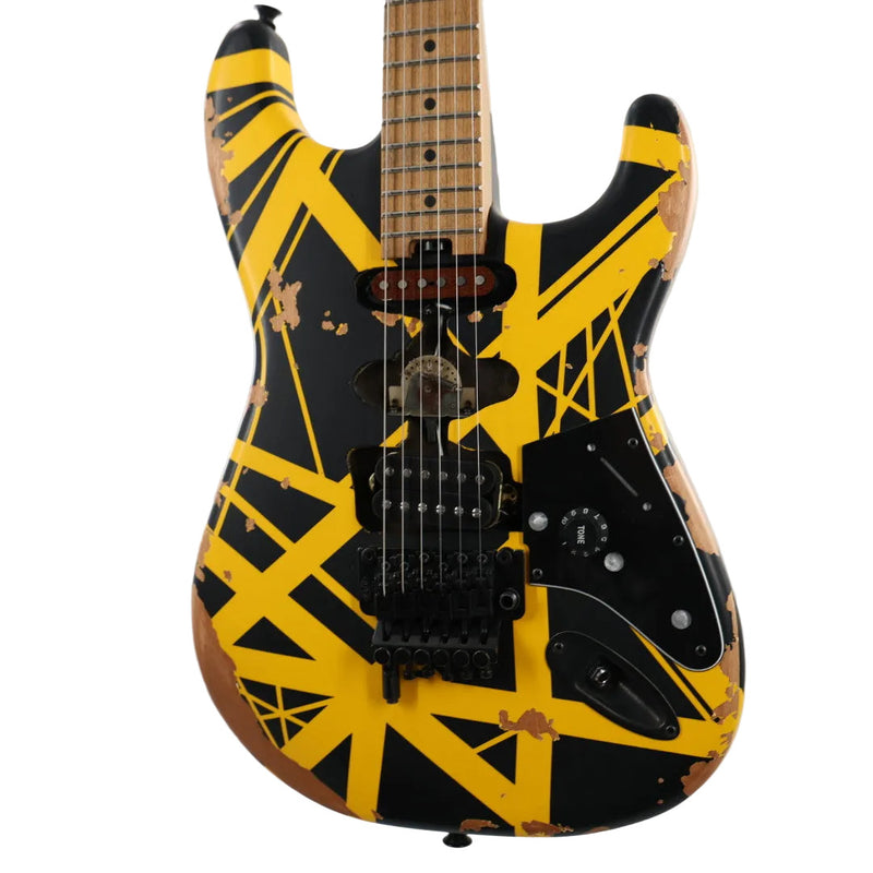 EVH Limited Edition Striped Series Frankenstein Frankie Guitar w/ Gig Bag - Aged Black and Yellow Bumblebee
