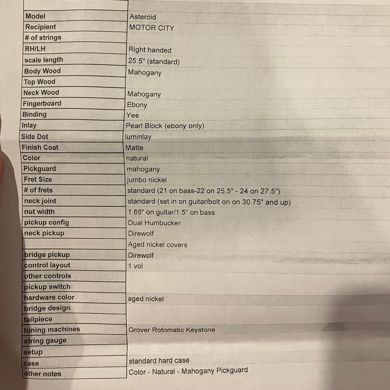 Dunable USA Custom Shop Asteroid Natural Mahogany with Block Inlays