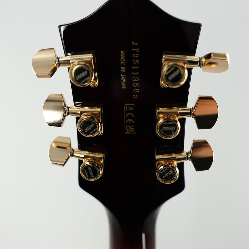 Gretsch Broadkaster Jr. LX Figured Center Block Semi-Hollow Guitar w/ String-Thru Bigsby &  Hardshell Case - Caramel Dawn