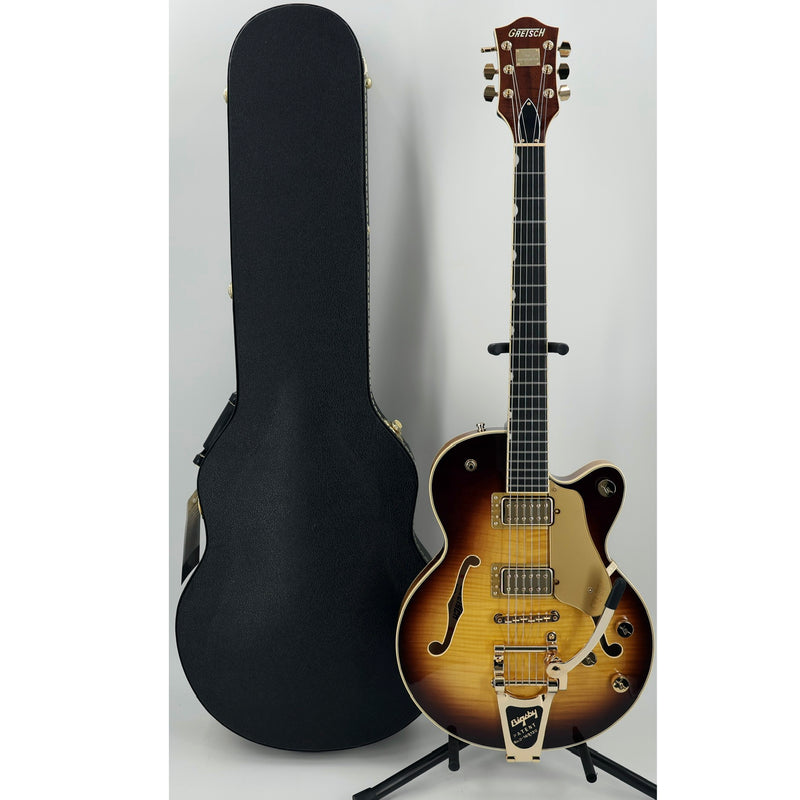 Gretsch Broadkaster Jr. LX Figured Center Block Semi-Hollow Guitar w/ String-Thru Bigsby &  Hardshell Case - Caramel Dawn