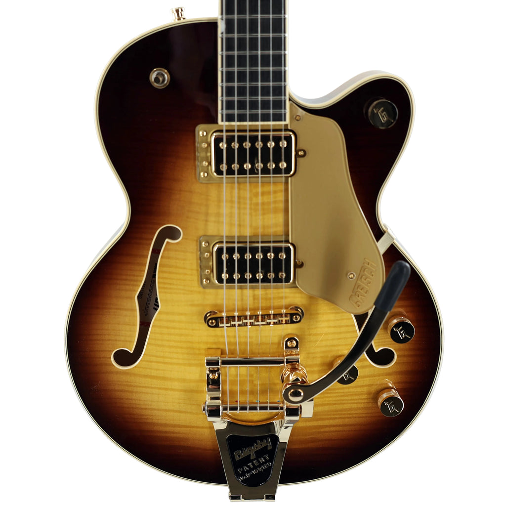 Gretsch Broadkaster Jr. LX Figured Center Block Semi-Hollow Guitar w/ String-Thru Bigsby &  Hardshell Case - Caramel Dawn