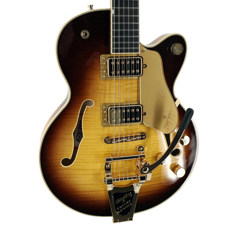 Gretsch Broadkaster Jr. LX Figured Center Block Semi-Hollow Guitar w/ String-Thru Bigsby &  Hardshell Case - Caramel Dawn