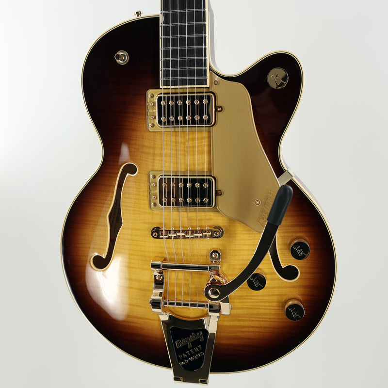 Gretsch Broadkaster Jr. LX Figured Center Block Semi-Hollow Guitar w/ String-Thru Bigsby &  Hardshell Case - Caramel Dawn