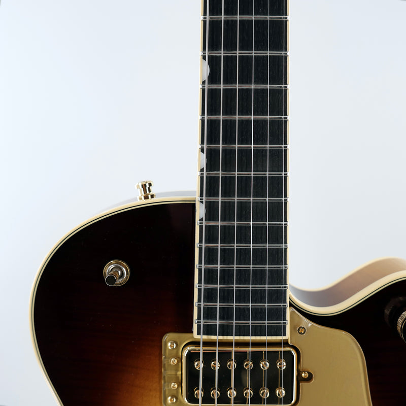 Gretsch Broadkaster Jr. LX Figured Center Block Semi-Hollow Guitar w/ String-Thru Bigsby &  Hardshell Case - Caramel Dawn