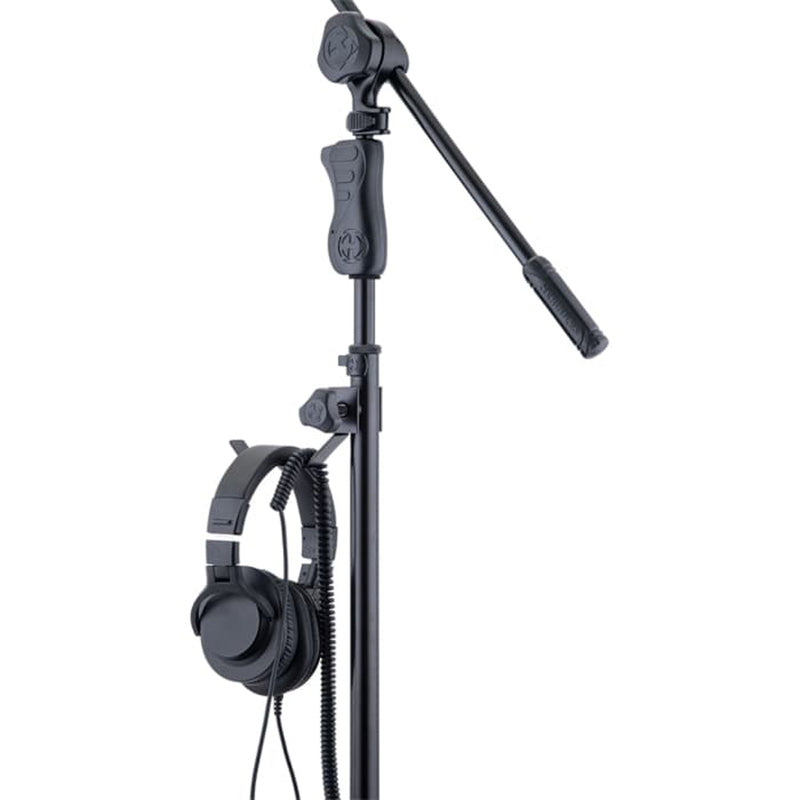 Hercules Stands MS533B + HA700 Headphone Hook EZ Clutch Tripod Microphone Boom Stand with Hideaway Boom and EZ Clutch