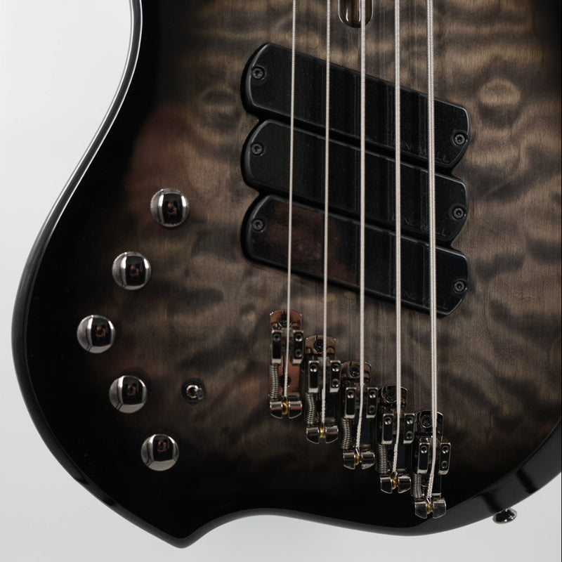 Dingwall Left-Handed Combustion 3X 5-String Multi-Scale Bass - 3-Pickup Quilt Top 2-Tone Blackburst w/Maple Fretboard