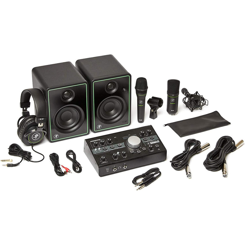 Mackie Studio Bundle with CR3-X monitors, Big Knob Studio monitor controller, EM89D dynamic mic, EM91C condenser mic, MC-100 headphones