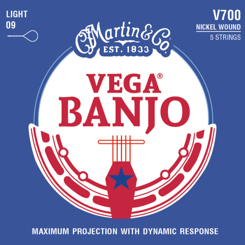 Martin Vega Nickel Wound Banjo Strings, V700 Light Gauge .009 - .020