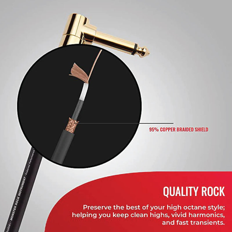 Monster Cable Monster Rock 1/4" Right Angled to Straight Instrument Cable - 21-foot