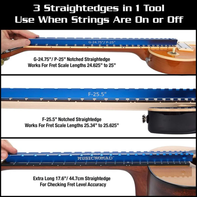 Music Nomad MN821 Tri-Beam 3 'n 1 Dual Notched Straightedge & Precision Straightedge