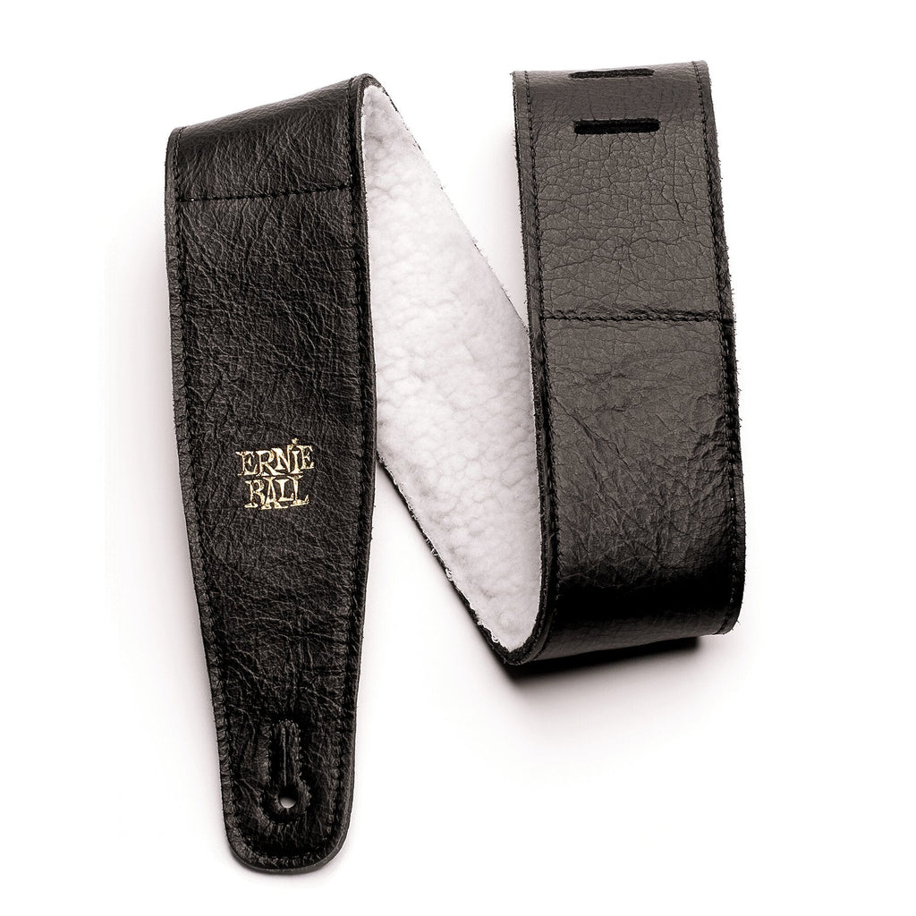 Ernie Ball 2.5in Italian Leather w/Fur Padding Guitar Strap/Bass Strap - Black
