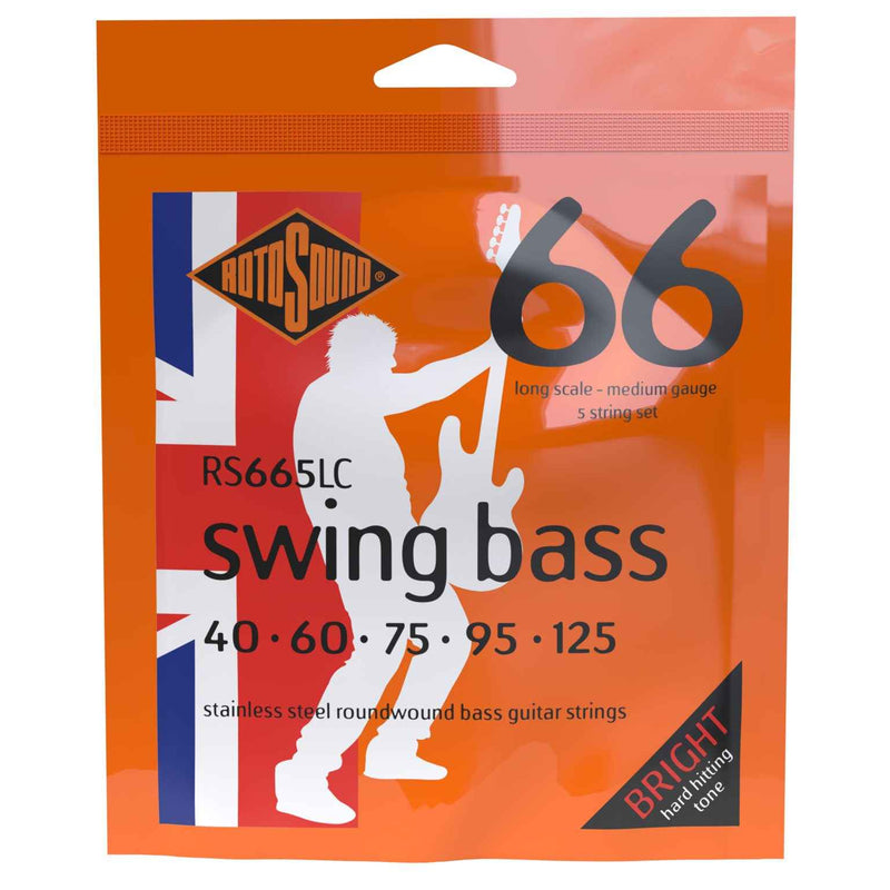 Rotosound RS665LC Swing Bass 66 Stainless Steel Roundwound Bass Guitar Strings - 40-125 Long Scale 5-string Medium Gauge