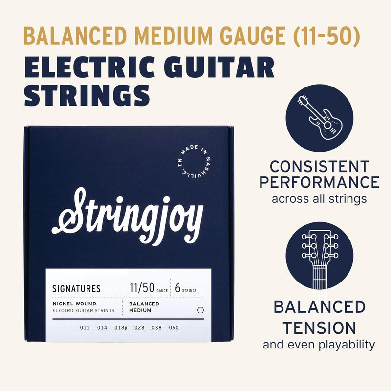 Stringjoy Signatures Balanced Medium Gauge (11-50) Nickel Wound Electric Guitar Strings