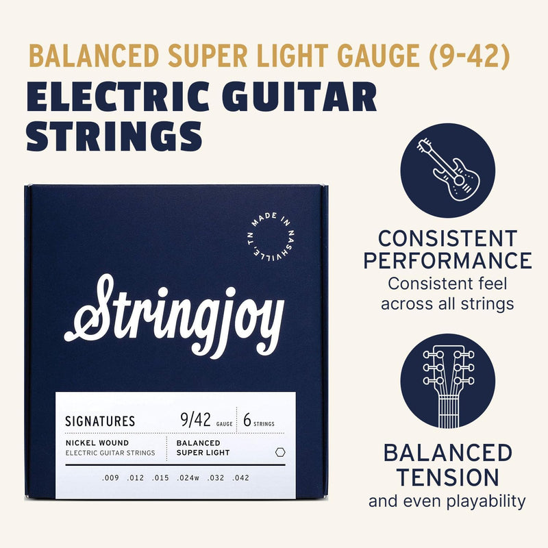 Stringjoy Signatures Balanced Super Light Gauge (9-42) Nickel Wound Electric Guitar Strings