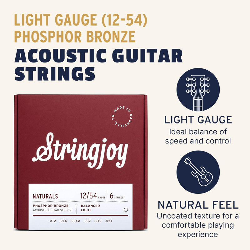 Stringjoy Naturals Medium Gauge (13-56) Phosphor Bronze Acoustic Guitar Strings