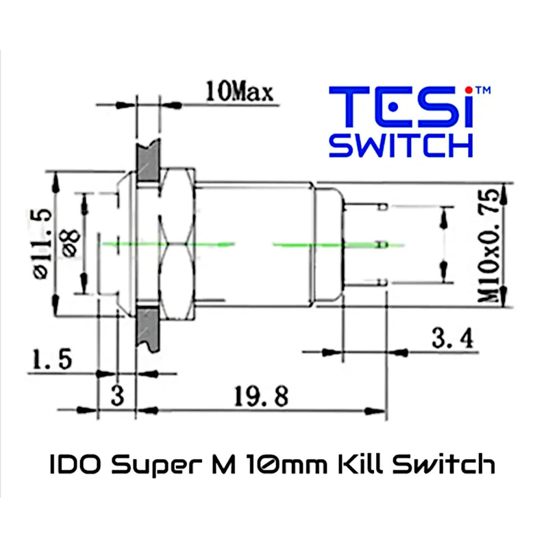 Tesi IDO Super M 10MM Metal Momentary Push Button Guitar Kill Switch - Black