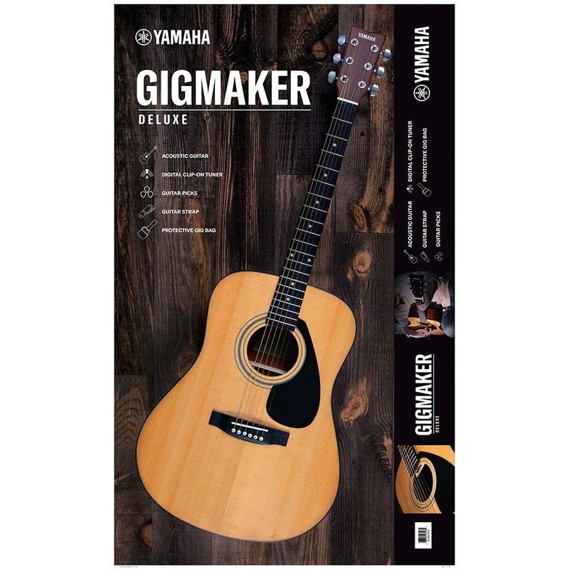 Yamaha Gigmaker Deluxe Acoustic Guitar Package with Gig Bag, Tuner, Strap, and Picks - Natural Finish