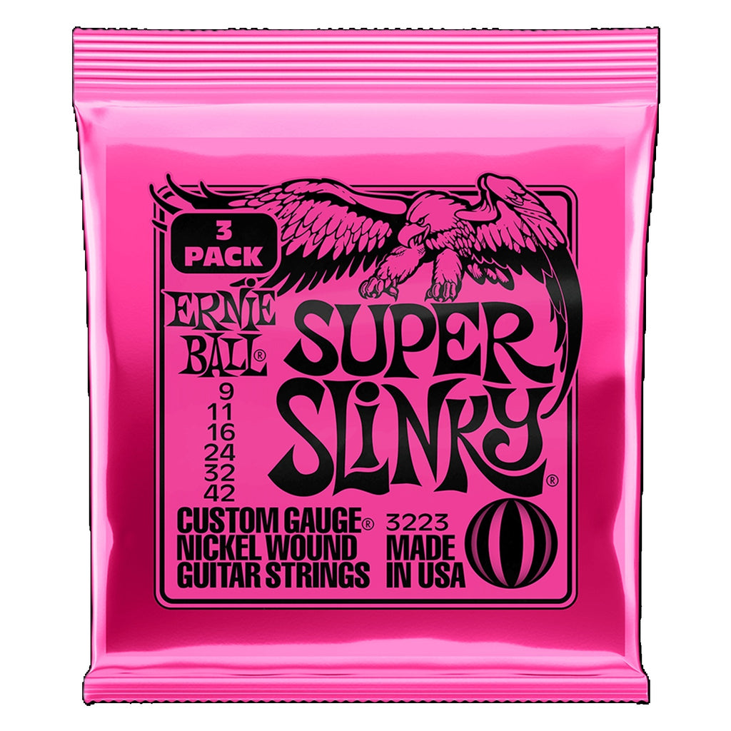 Ernie Ball 3-Pack Super Slinky Nickel Wound Electric Guitar Strings 9-42 Gauge 3223