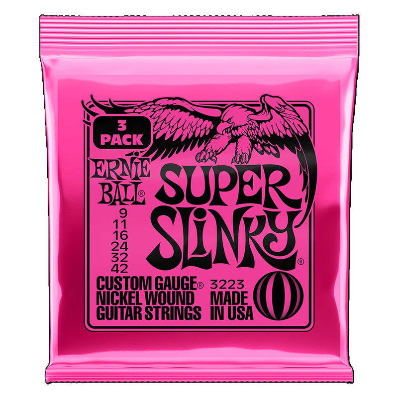 Ernie Ball 3-Pack Super Slinky Nickel Wound Electric Guitar Strings 9-42 Gauge 3223