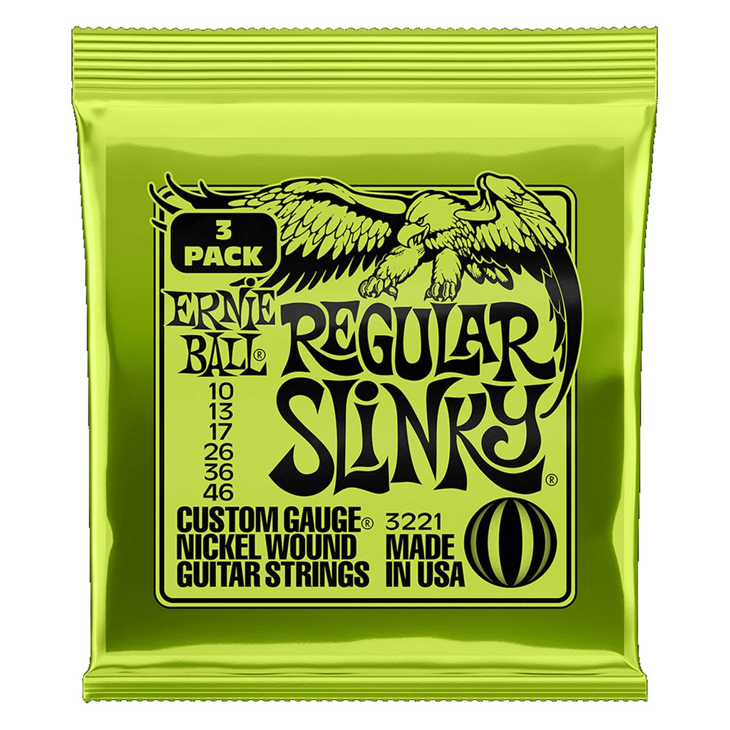 Ernie Ball 3-Pack Regular Slinky Nickel Wound Electric Guitar Strings 10-46 Gauge 3221