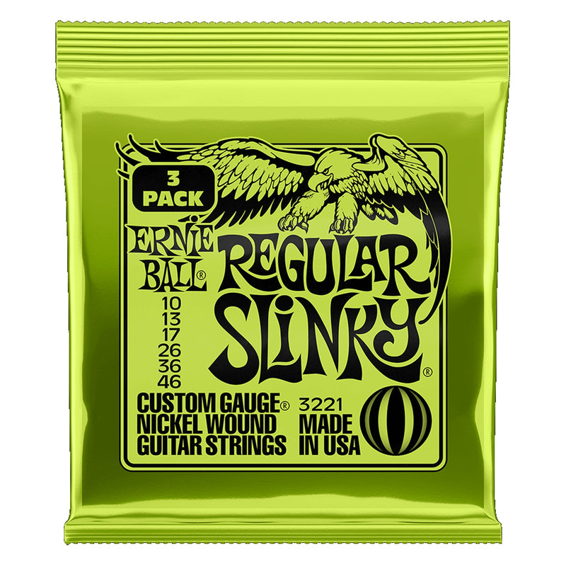 Ernie Ball 3-Pack Regular Slinky Nickel Wound Electric Guitar Strings 10-46 Gauge 3221