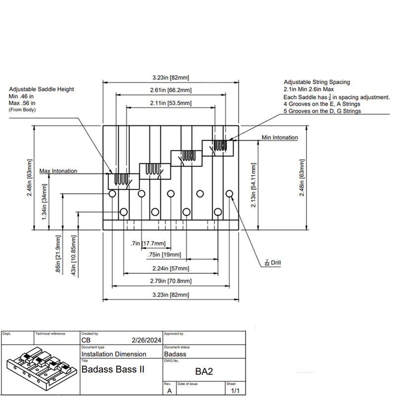 Leo Quan Badass II 4-String Bass Bridge w/Grooved Saddles - Chrome