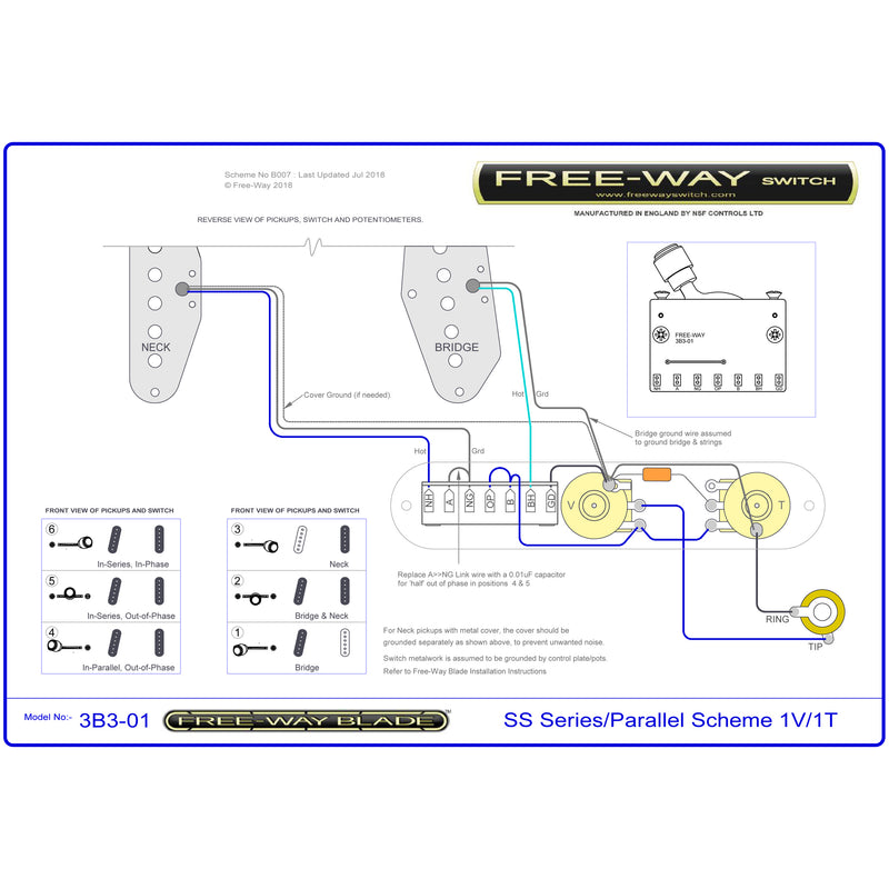 Free-Way 6-Way Blade Tele-Style Customizable Pickup Selector Switch 3B3-01