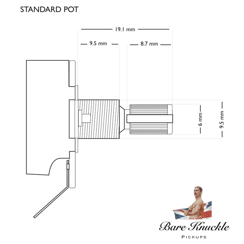 Bare Knuckle Custom 550K CTS Standard Short Shaft Potentiometer - Medium "BD" 20% Audio Taper