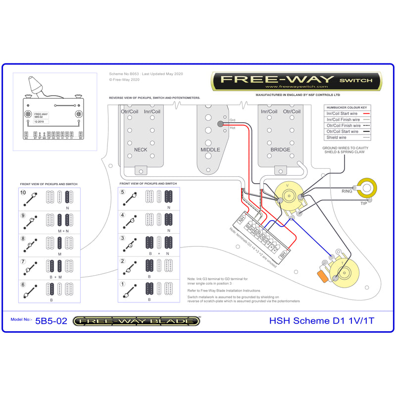Free-Way 10-Way Blade HSH Super Strat Pickup Selector Switch 5B5-02