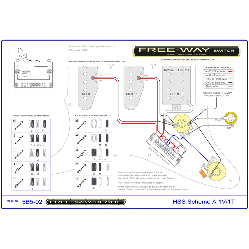 Free-Way 10-Way Blade HSH Super Strat Pickup Selector Switch 5B5-02