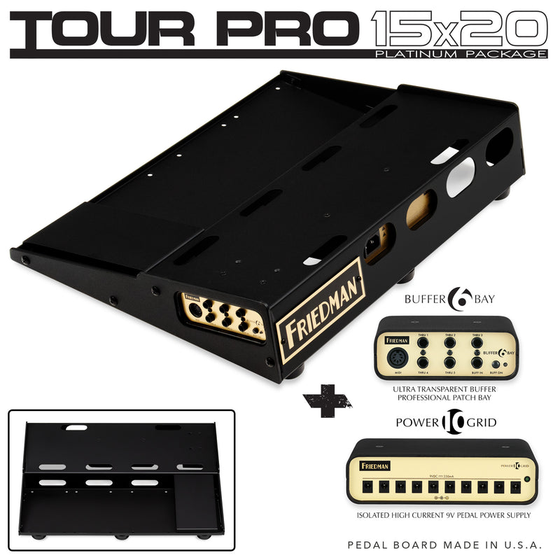 Friedman Tour Pro 1520 Platinum15"x20" USA Pedal Board With Riser + Power Grid 10 + Buffer Bay 6