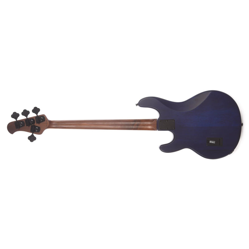 Sterling by Music Man Stingray Ray34PB Poplar Burl Top 4-String Bass Guitar - Neptune Blue Satin