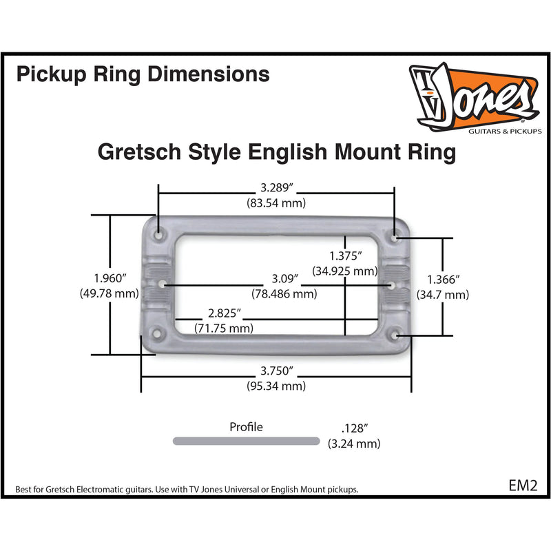 TV Jones EM2 Gretsch-style Silver Pickup Ring with Mounting Screws RNG-EM2SV